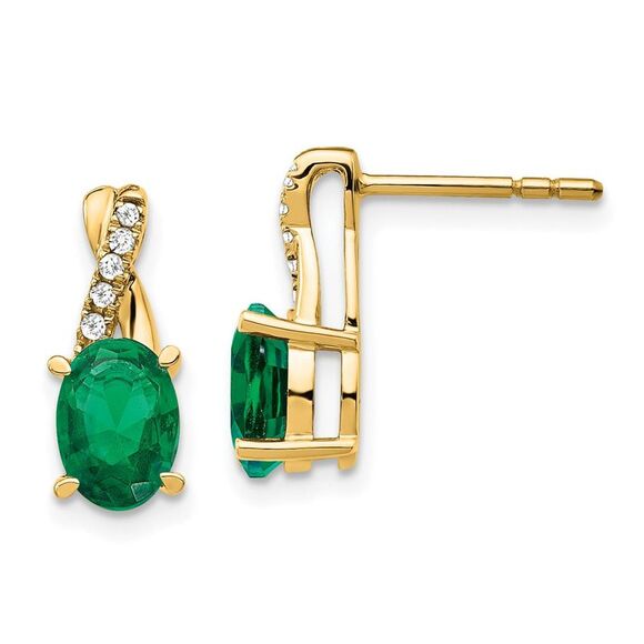 14k Yellow Gold Created Emerald Diamond Earrings